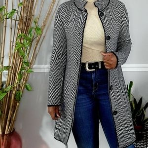 Sweater like trench twill Cocogio jacket L black and white